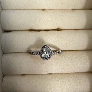 Pandora Silver Teardrop Ring with Sparkling Accents
